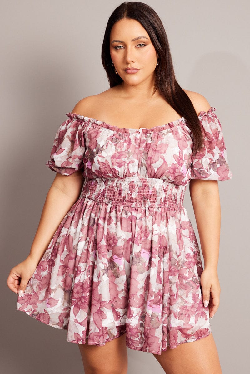 Pink Floral Ruffle Playsuit Short Sleeve for YouandAll Fashion