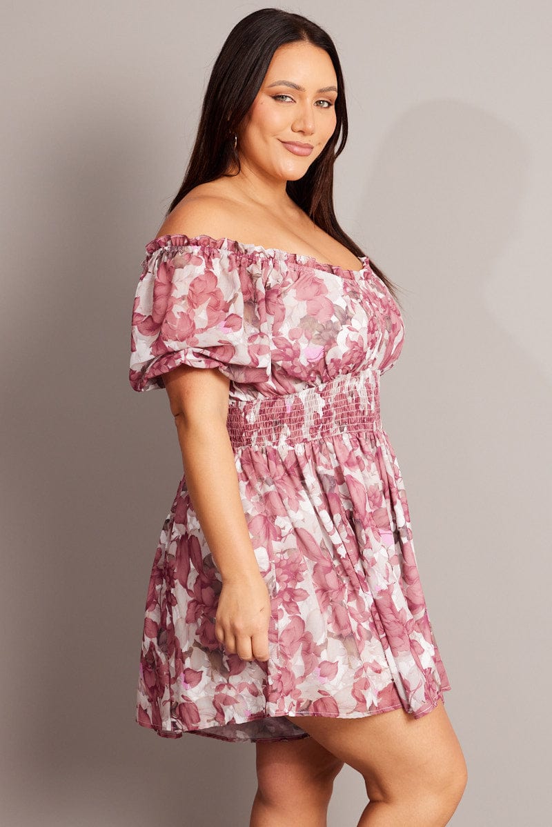 Pink Floral Ruffle Playsuit Short Sleeve for YouandAll Fashion