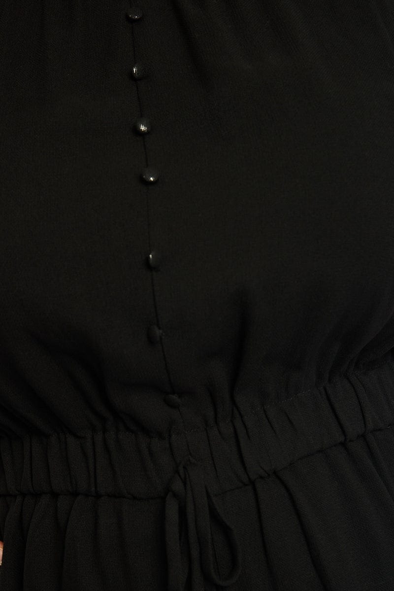 Black Playsuit Short Sleeve Button Front Textured for YouandAll Fashion