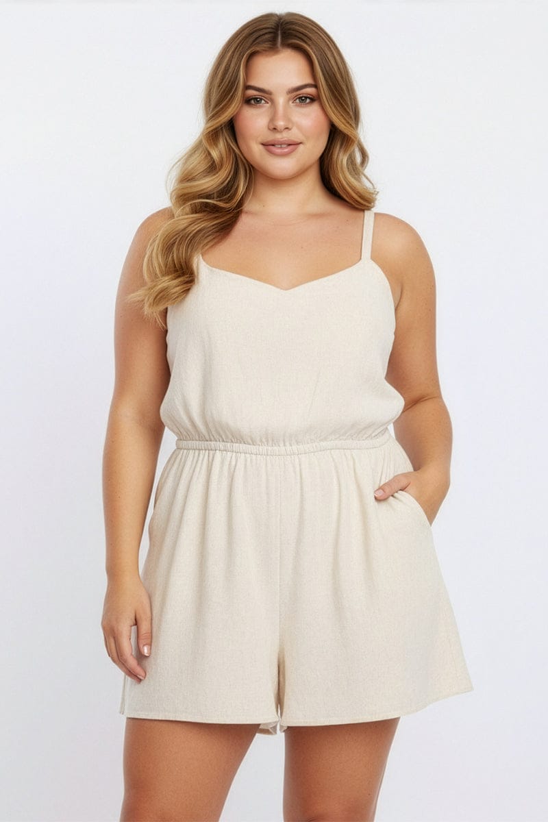 Beige Playsuit Sleeveless Tie Back for YouandAll Fashion