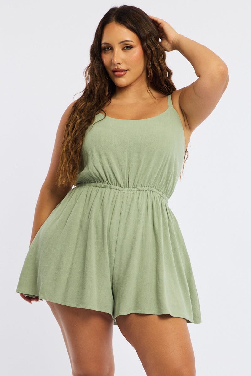 Green Playsuit Sleeveless Tie Back