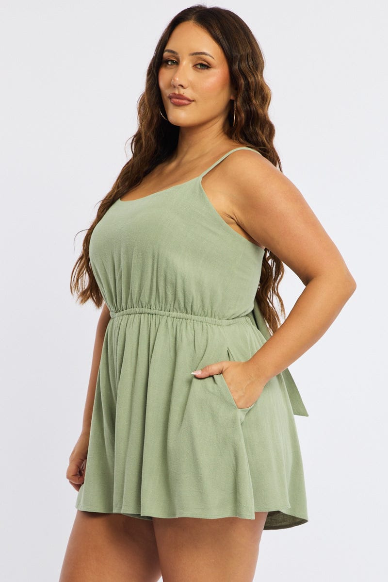 Green Playsuit Sleeveless Tie Back for YouandAll Fashion