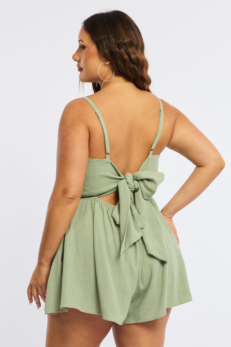 Green Playsuit Sleeveless Tie Back for YouandAll Fashion