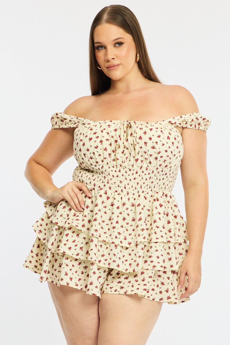 Red Ditsy Playsuit Short Sleeve Ruffle for YouandAll Fashion