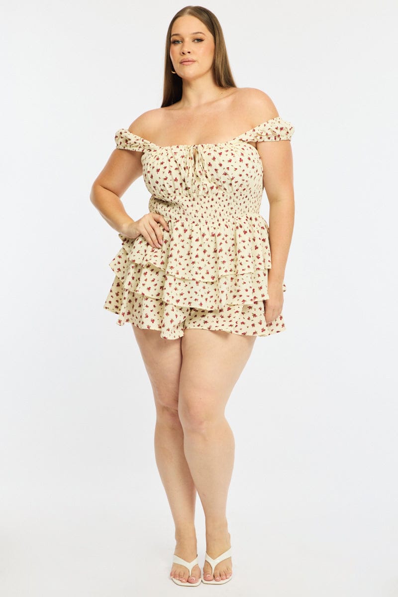 Red Ditsy Playsuit Short Sleeve Ruffle for YouandAll Fashion