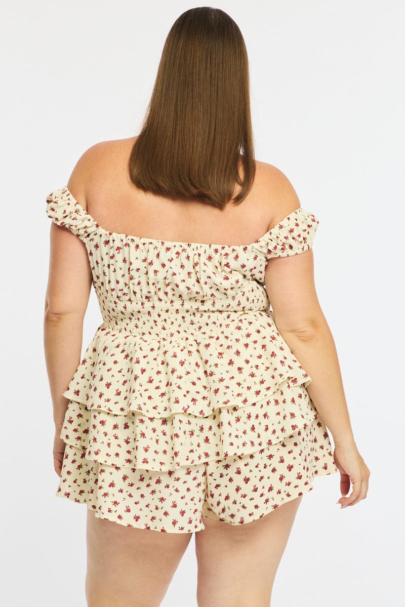 Red Ditsy Playsuit Short Sleeve Ruffle for YouandAll Fashion
