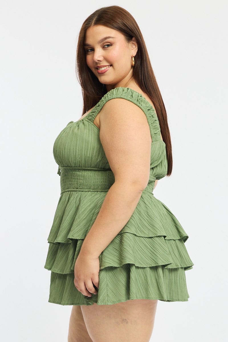 Green Playsuit Short Sleeve Ruffled for YouandAll Fashion