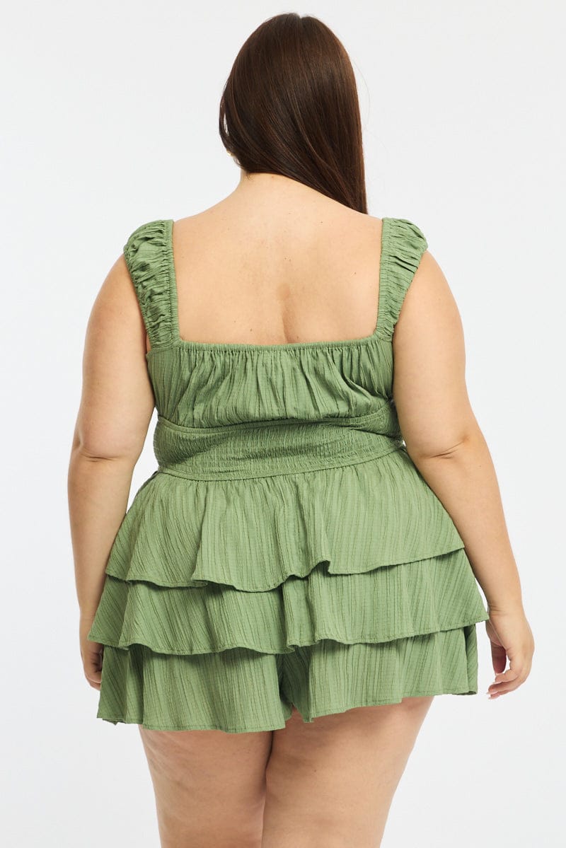 Green Playsuit Short Sleeve Ruffled for YouandAll Fashion