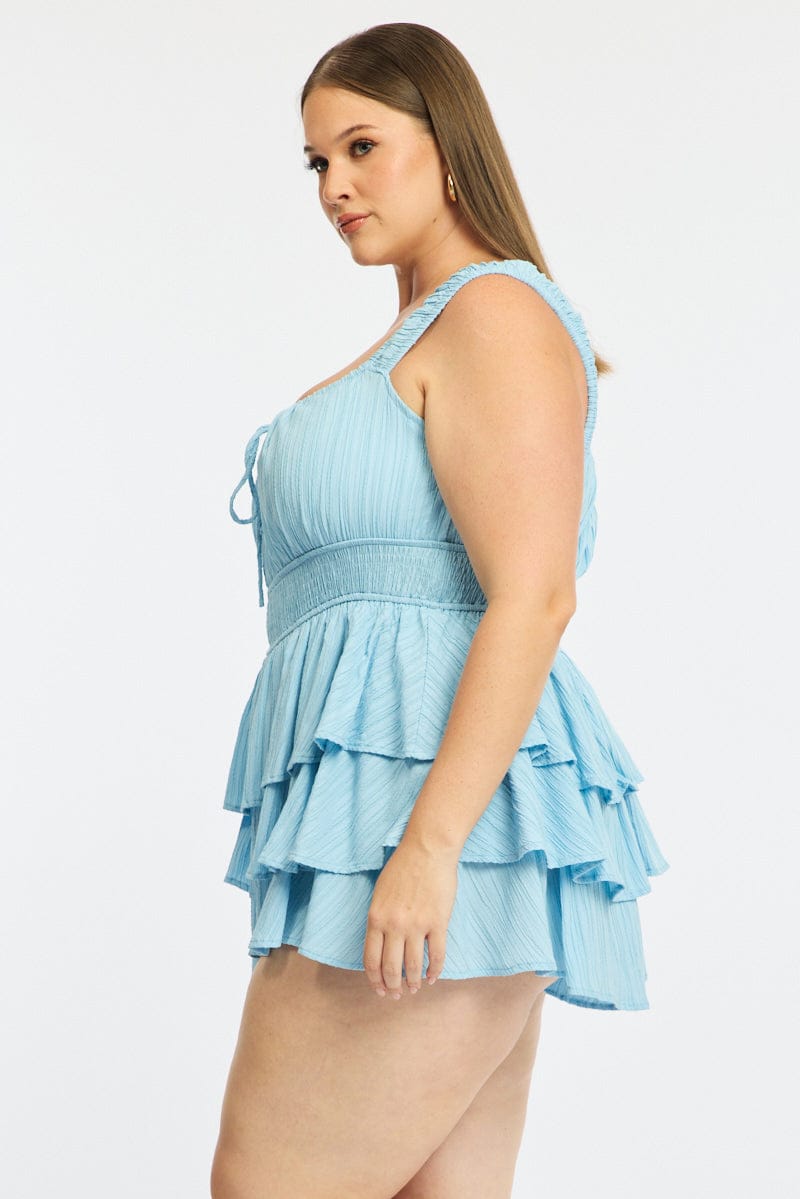 Blue Playsuit Short Sleeve Ruffled for YouandAll Fashion