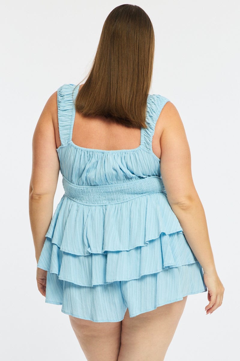 Blue Playsuit Short Sleeve Ruffled for YouandAll Fashion