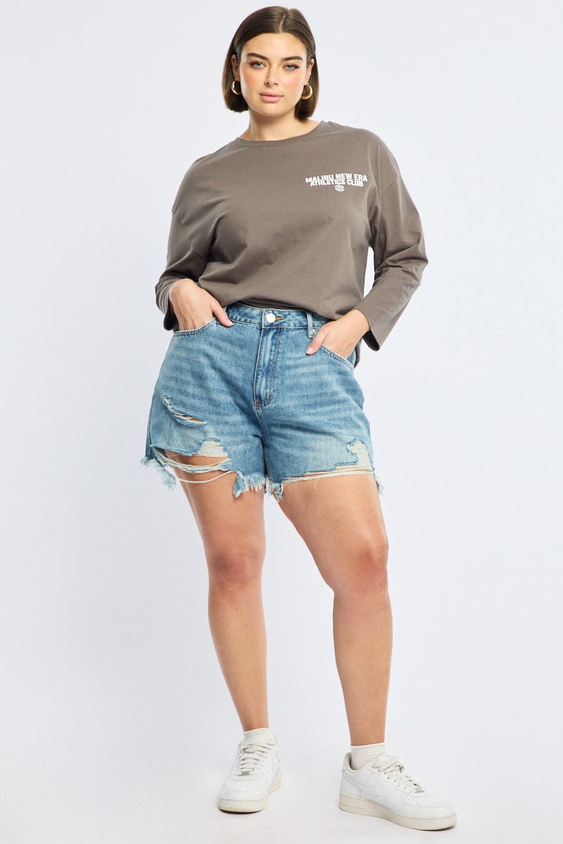 Denim Relaxed Shorts Mid Rise for YouandAll Fashion