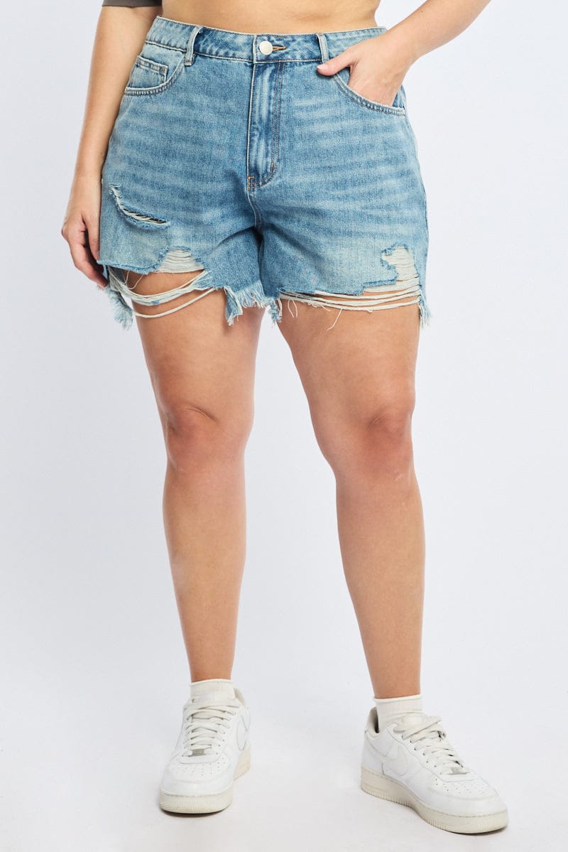 Denim Relaxed Shorts Mid Rise for YouandAll Fashion