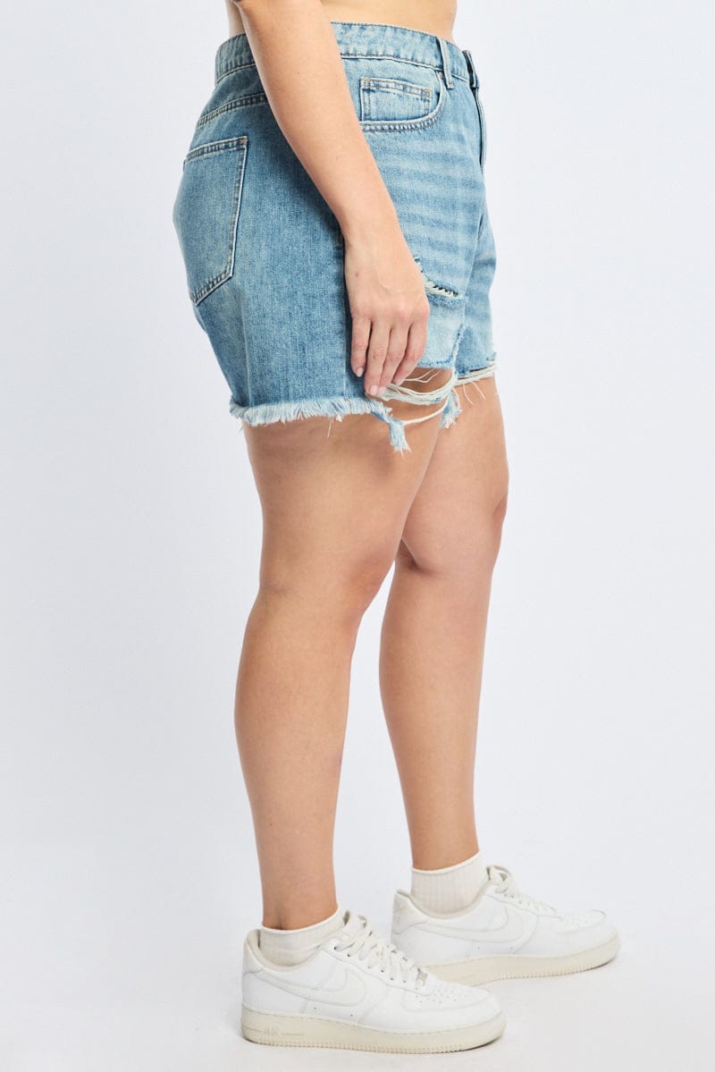 Denim Relaxed Shorts Mid Rise for YouandAll Fashion