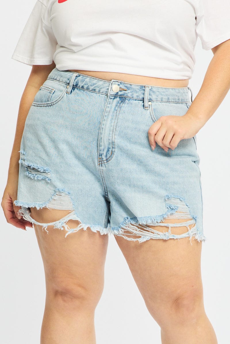 Denim Relaxed Shorts Mid Rise for YouandAll Fashion