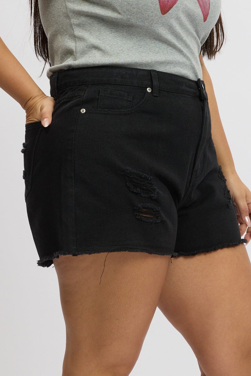 Black Relaxed Shorts High Rise for YouandAll Fashion