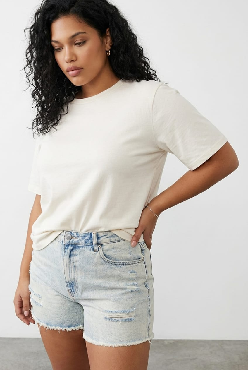 Denim Relaxed Shorts High Rise for YouandAll Fashion