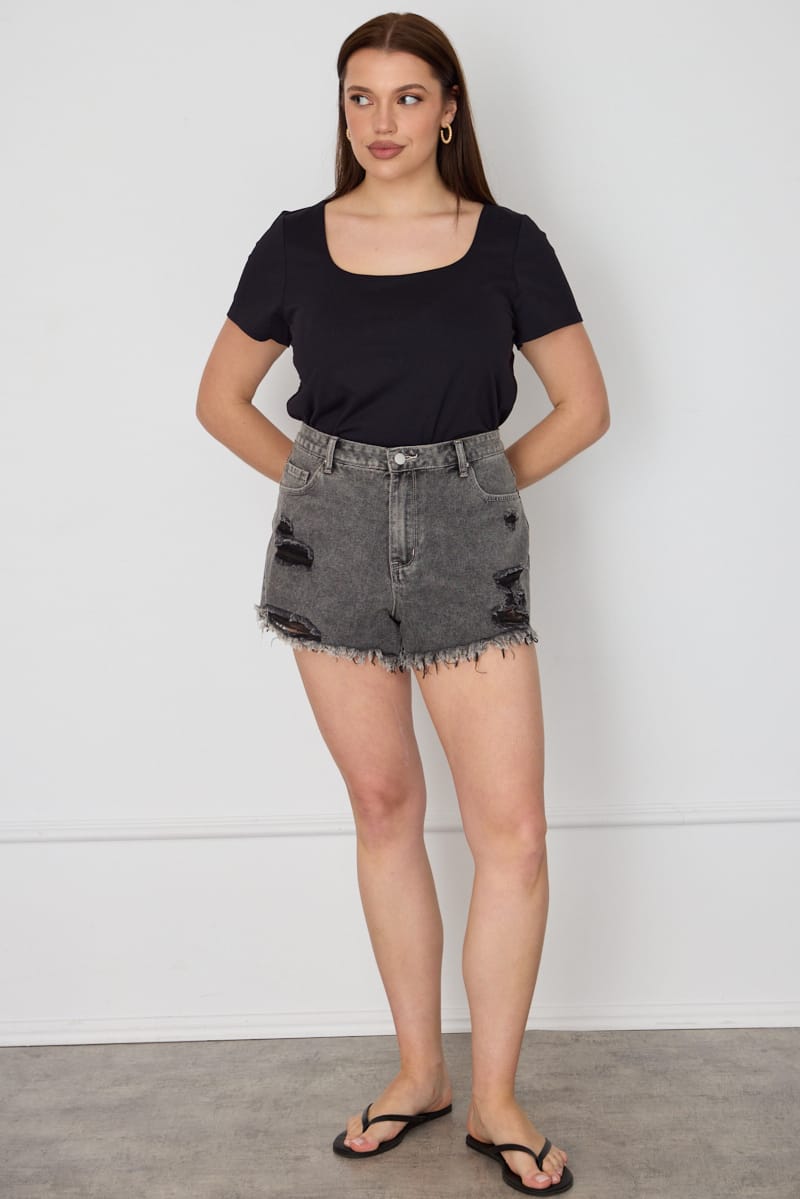 Denim Relaxed Shorts Distressed for YouandAll Fashion