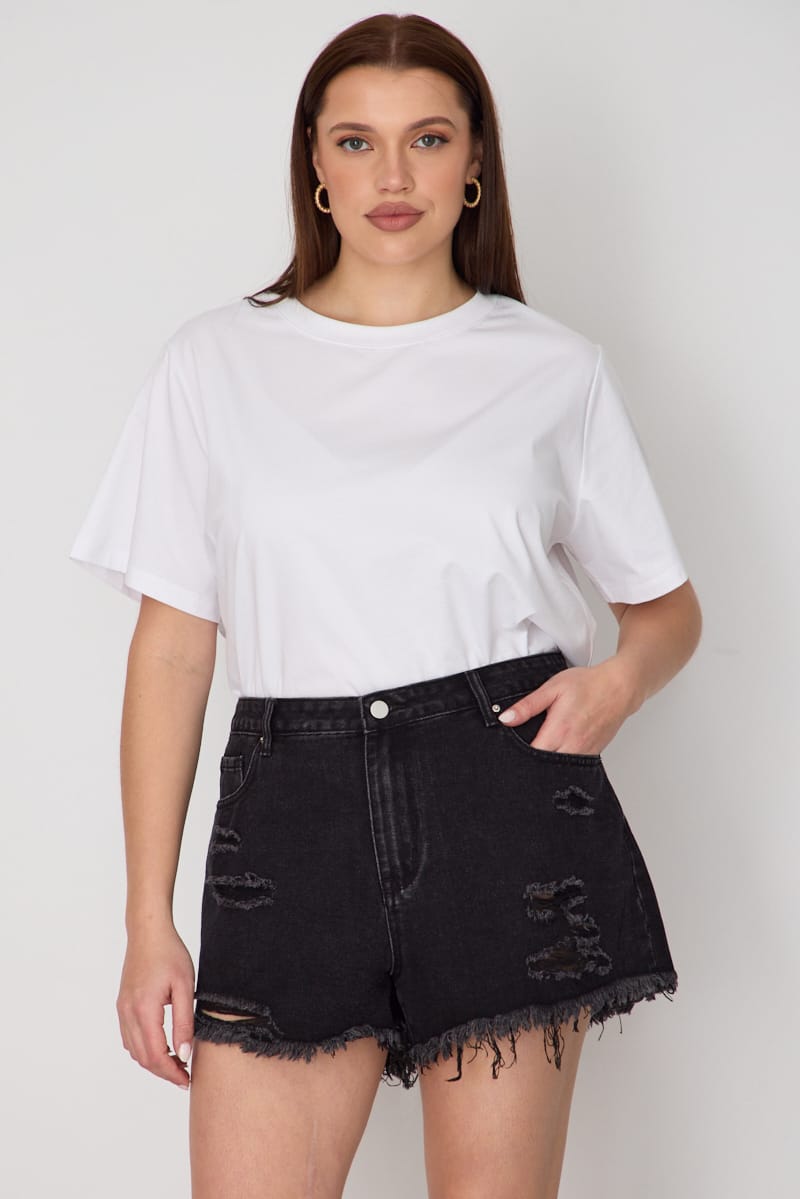 Denim Relaxed Shorts Distressed for YouandAll Fashion