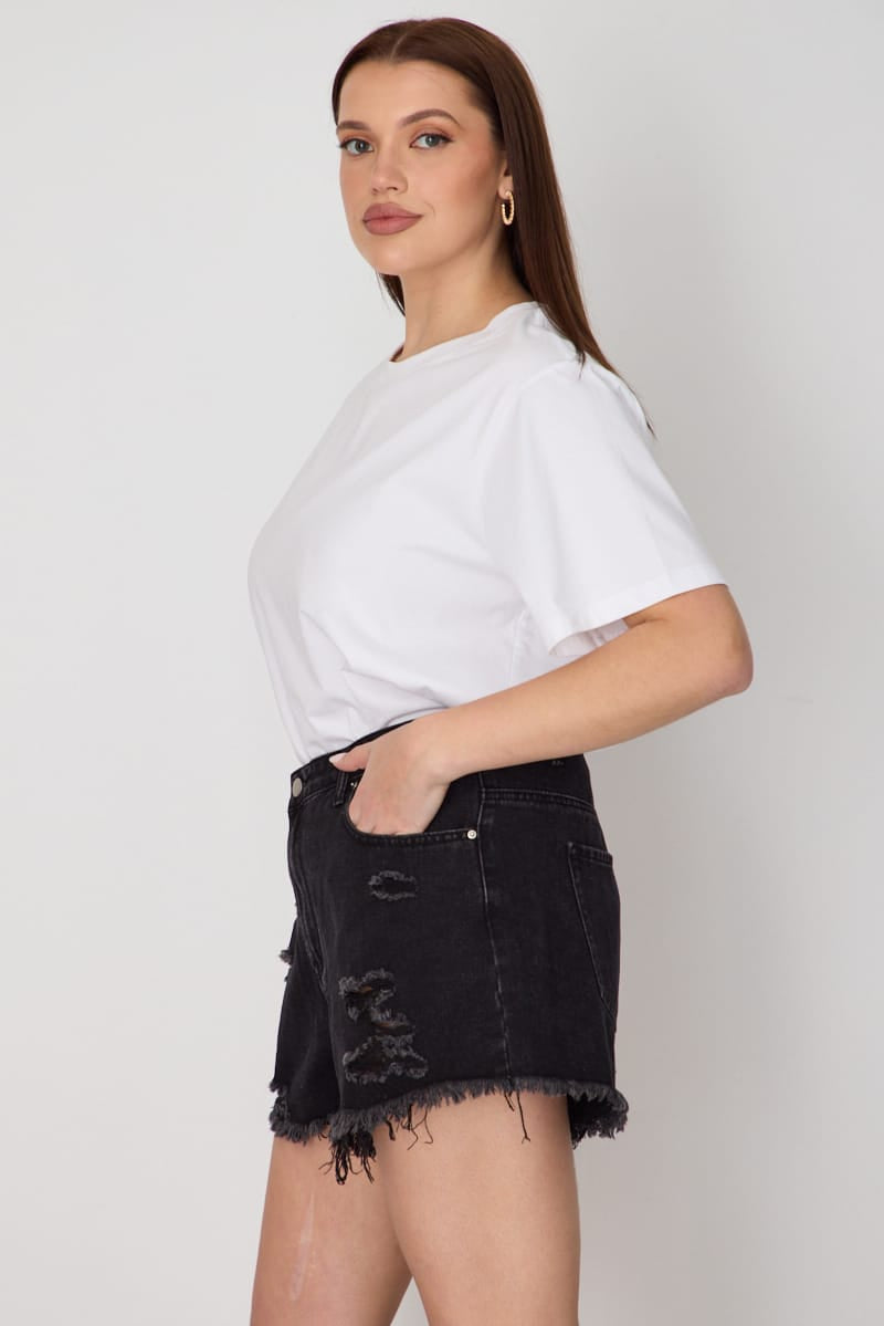 Denim Relaxed Shorts Distressed for YouandAll Fashion