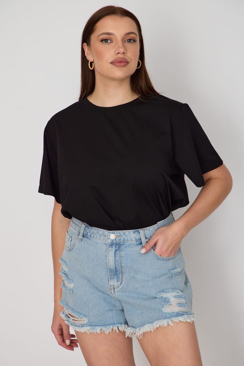 Denim Relaxed Shorts Distressed for YouandAll Fashion
