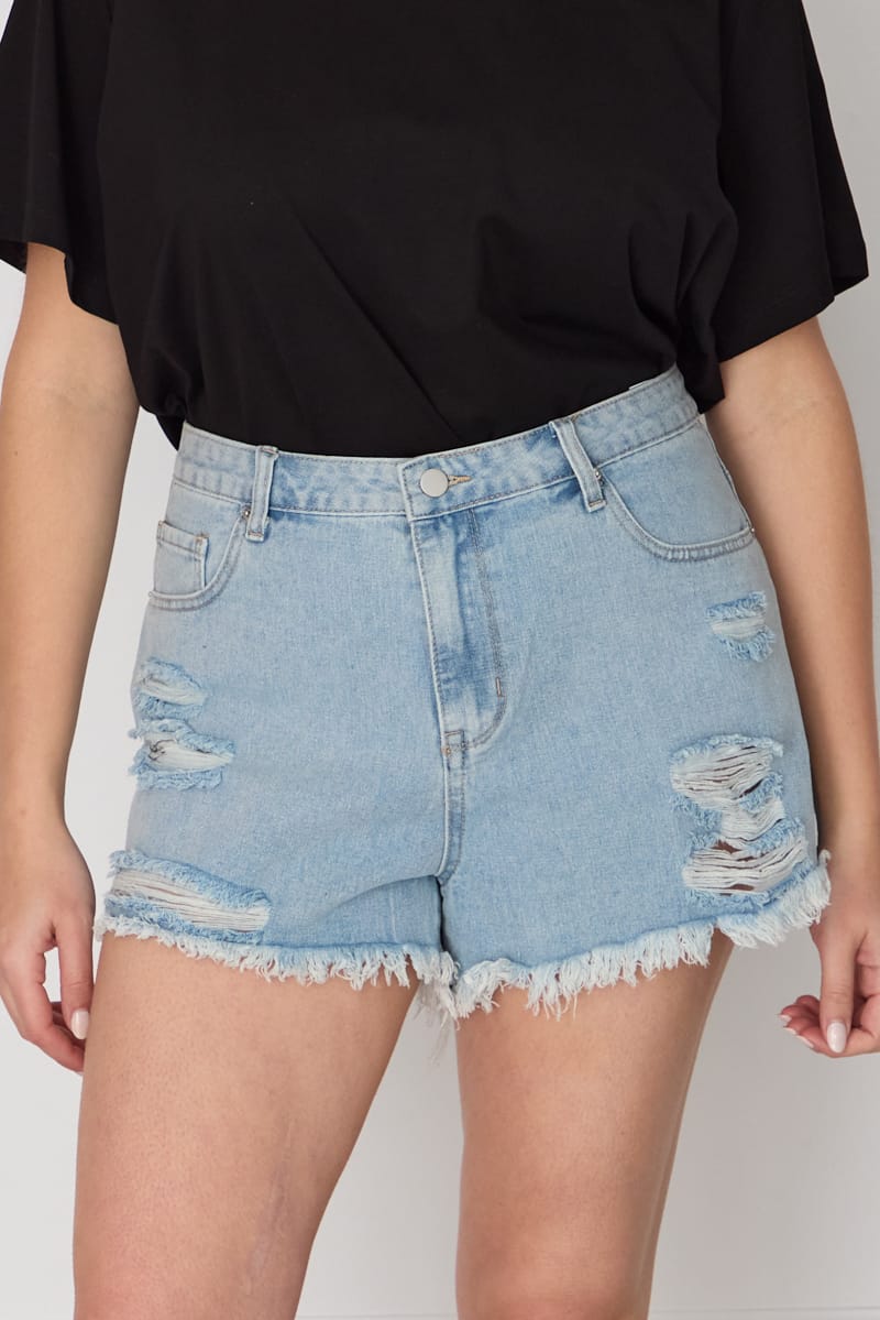 Denim Relaxed Shorts Distressed for YouandAll Fashion