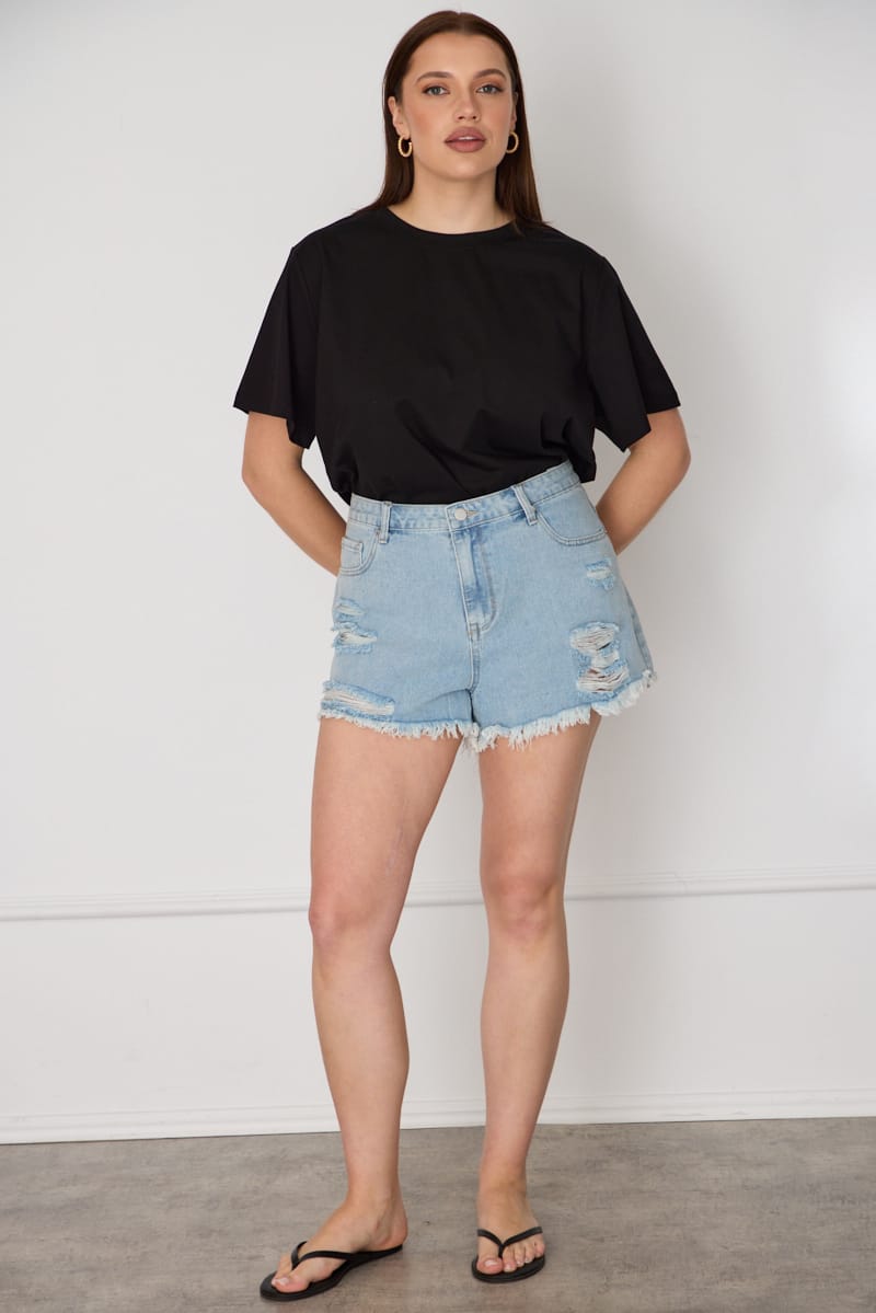 Denim Relaxed Shorts Distressed for YouandAll Fashion