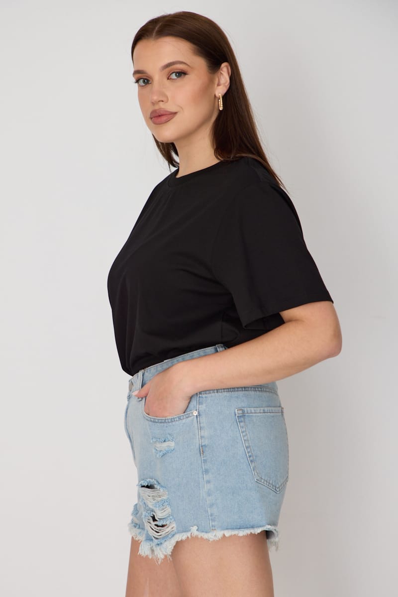 Denim Relaxed Shorts Distressed for YouandAll Fashion
