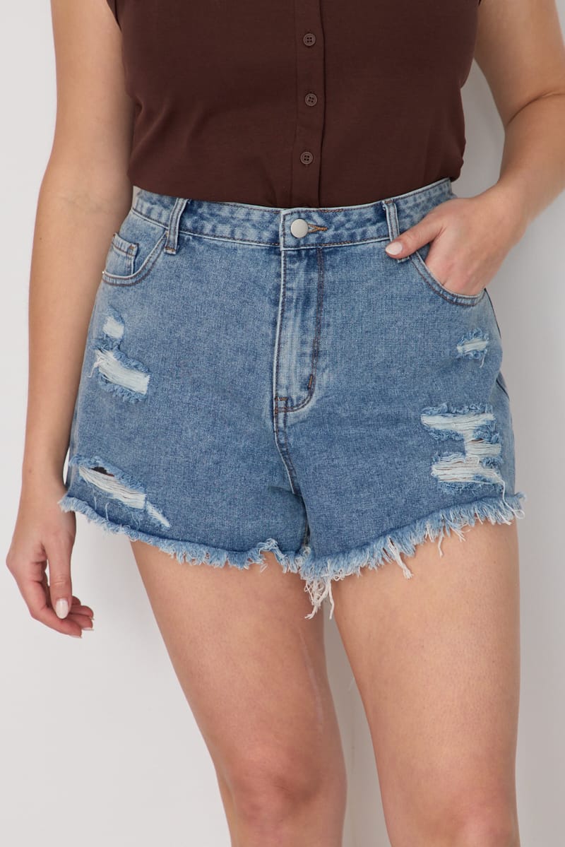 Denim Relaxed Shorts Distressed for YouandAll Fashion