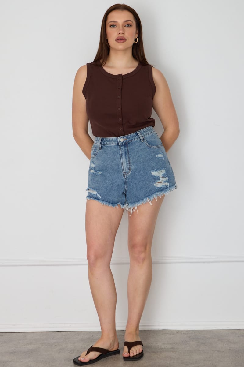 Denim Relaxed Shorts Distressed for YouandAll Fashion