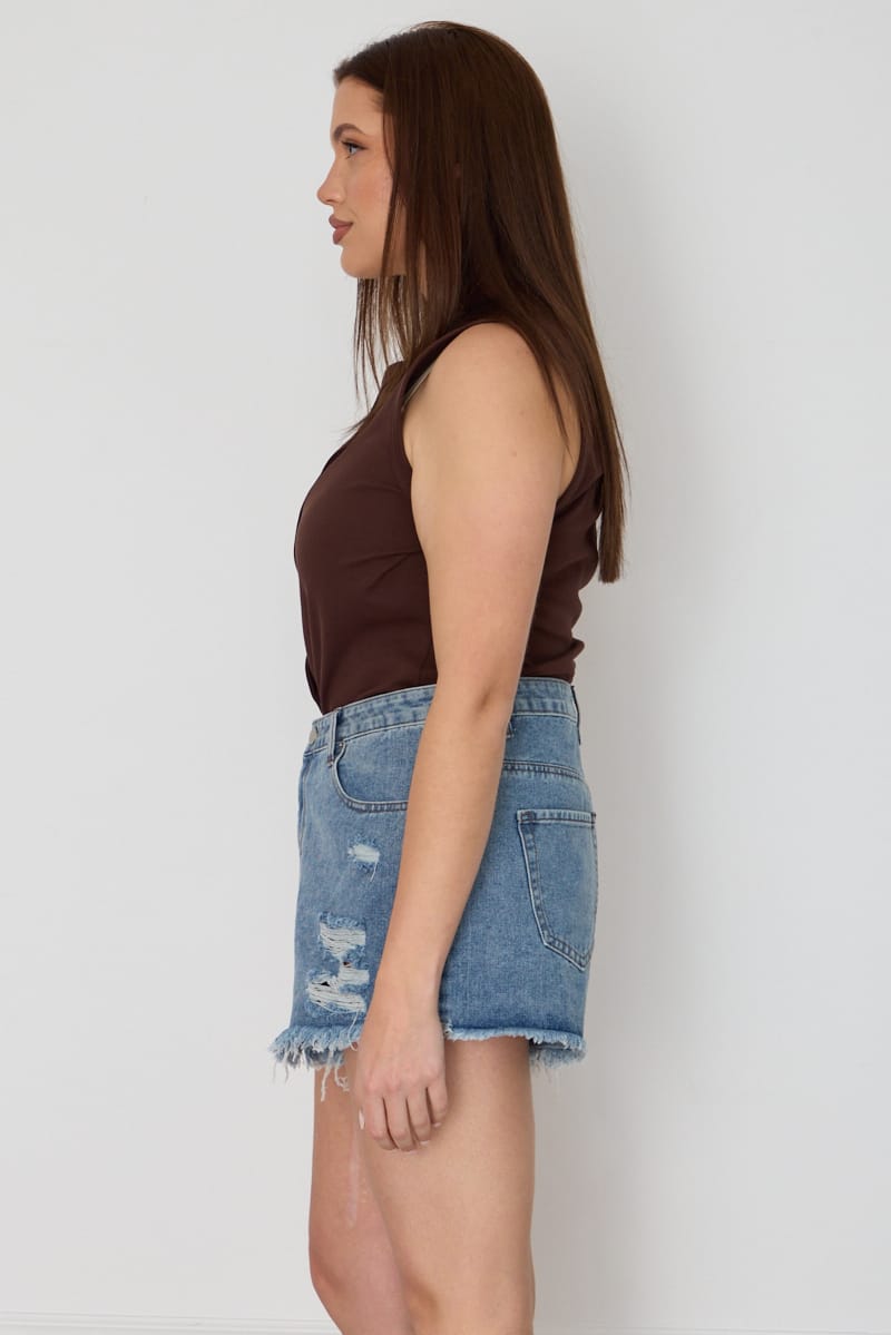 Denim Relaxed Shorts Distressed for YouandAll Fashion