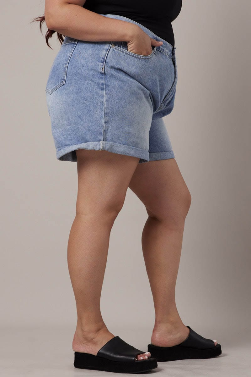 Denim Relaxed Shorts High Rise Side Elastic for YouandAll Fashion