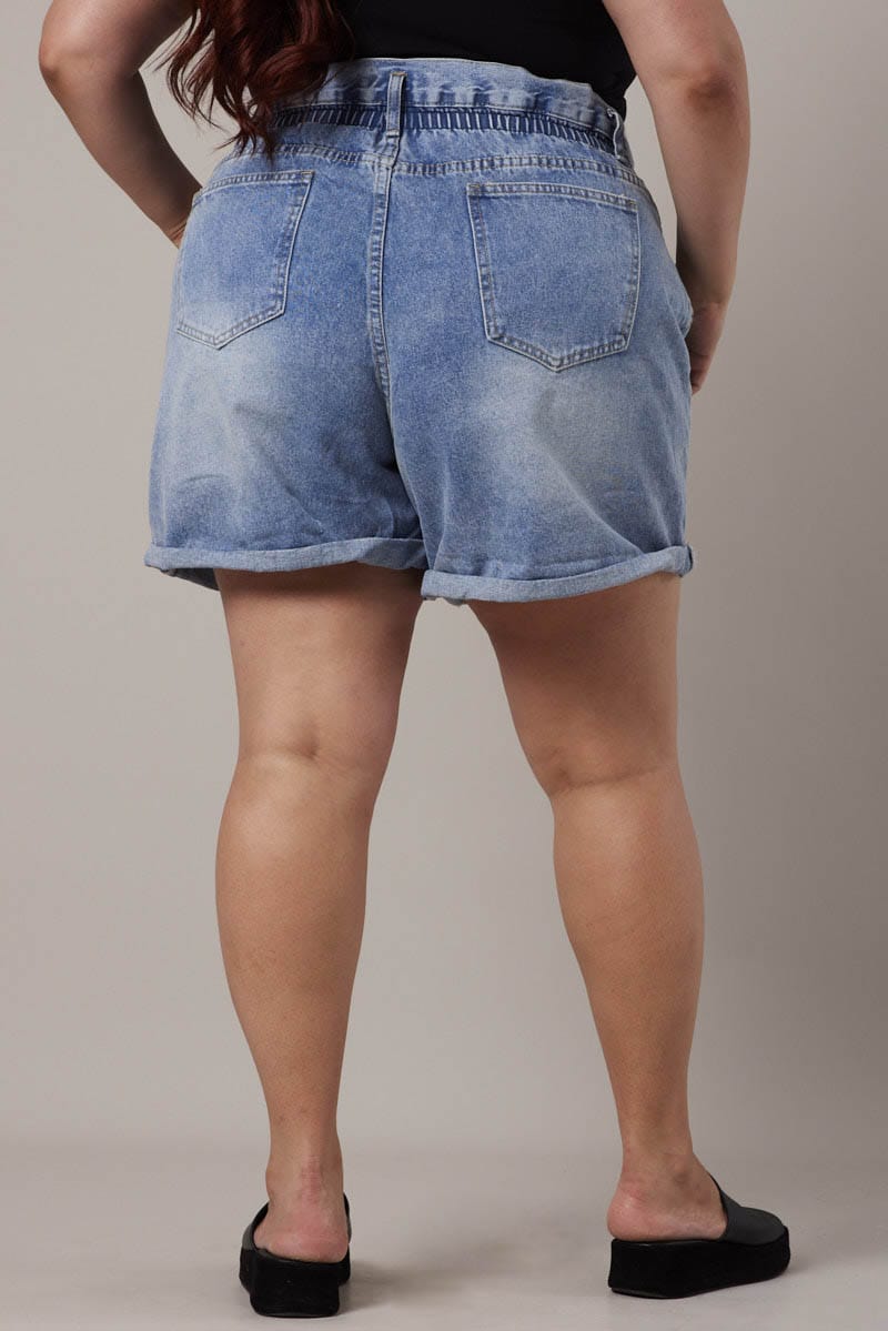 Denim Relaxed Shorts High Rise Side Elastic for YouandAll Fashion