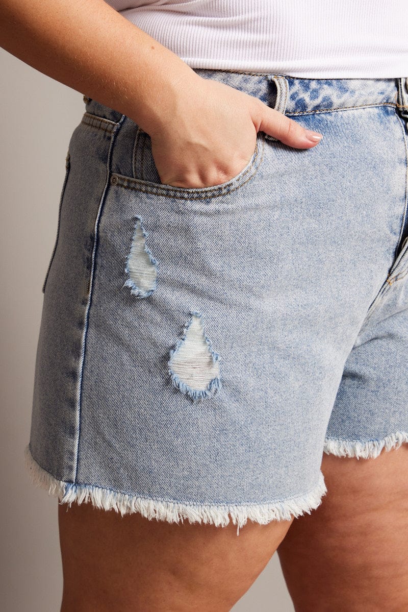 Denim Relaxed Shorts High Rise Distressed Hem for YouandAll Fashion