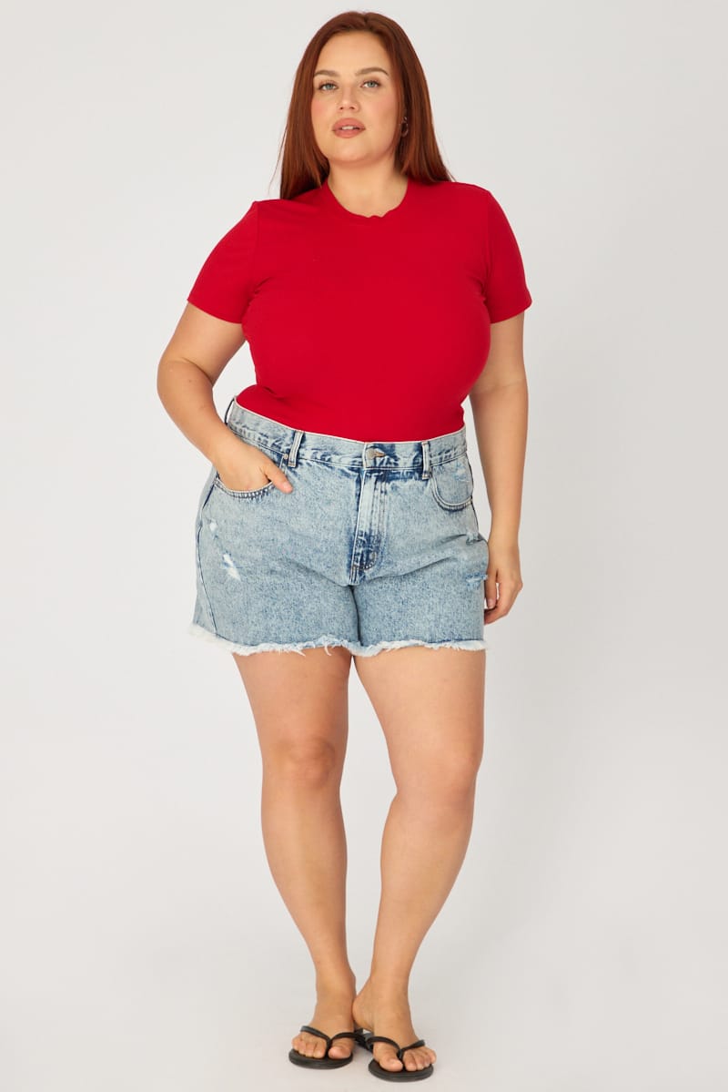 Denim Relaxed Shorts Mid Rise for YouandAll Fashion