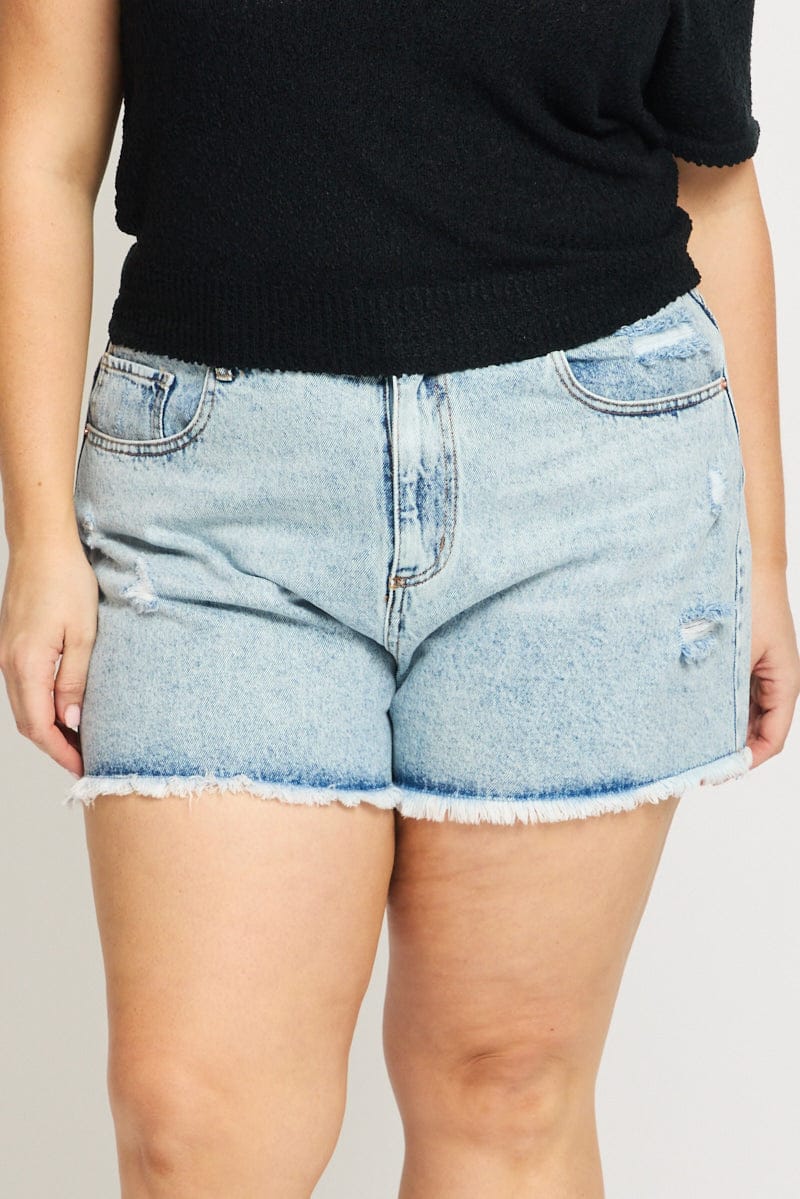 Denim Relaxed Shorts Mid Rise for YouandAll Fashion