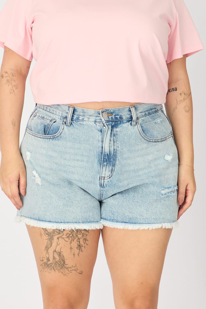 Denim Relaxed Shorts Mid Rise for YouandAll Fashion