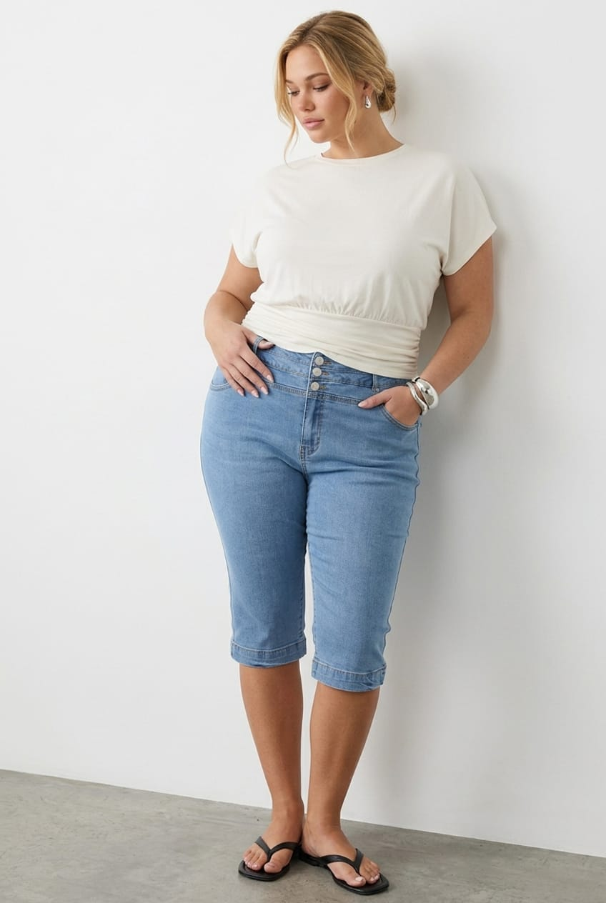 Denim Capri Jeans High Rise for YouandAll Fashion