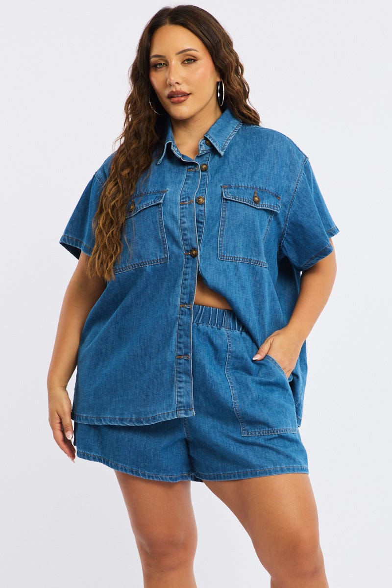 Denim Relaxed Shorts Elastic Waist