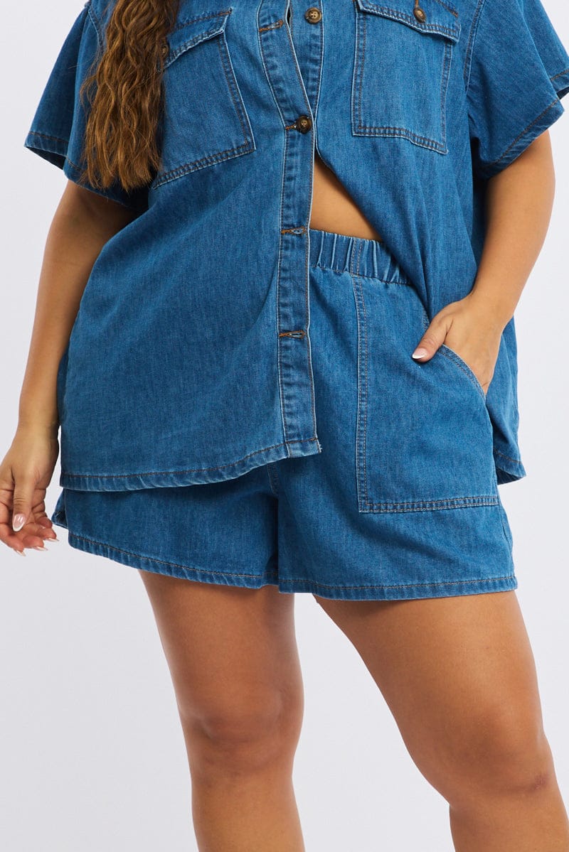 Denim Relaxed Shorts Elastic Waist for YouandAll Fashion
