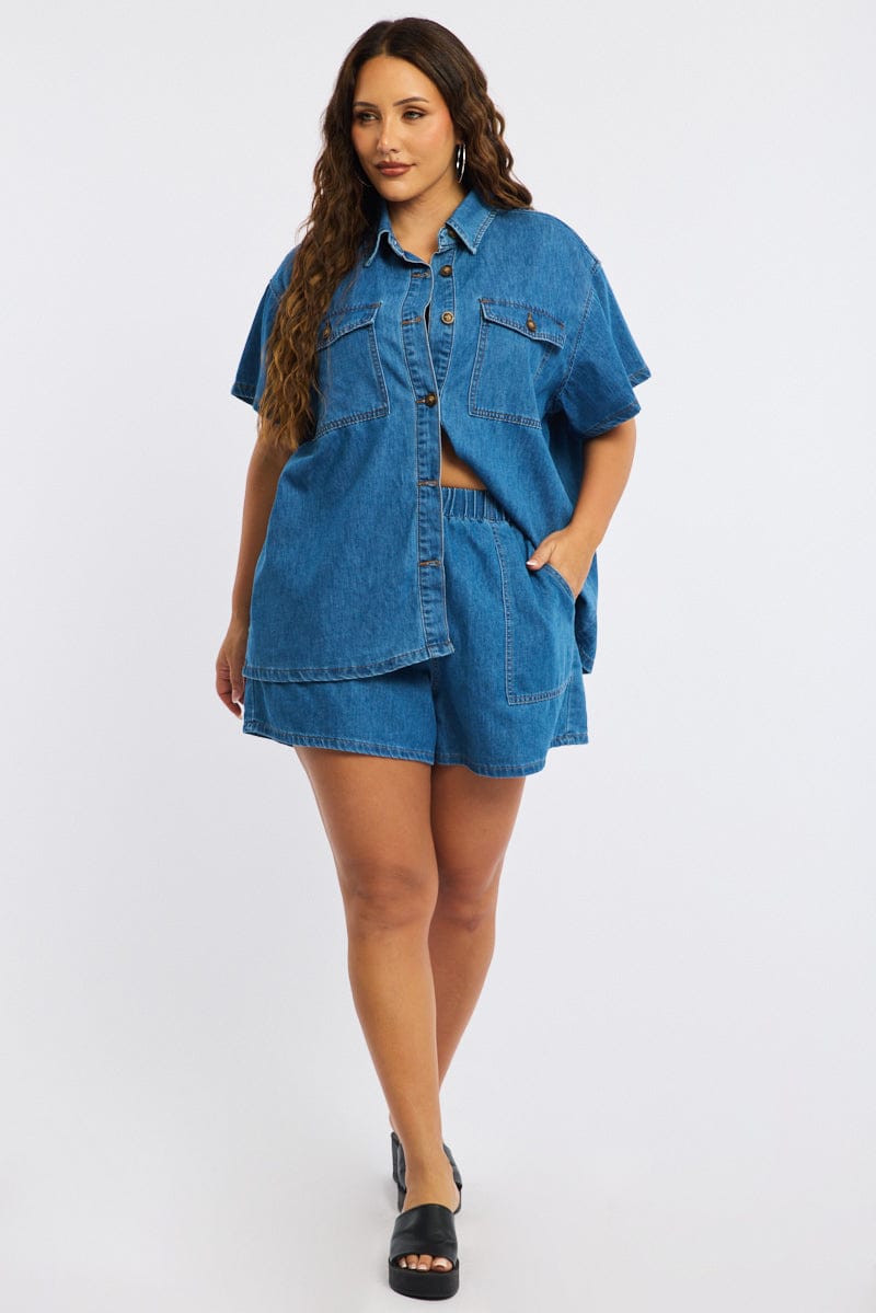 Denim Relaxed Shorts Elastic Waist for YouandAll Fashion