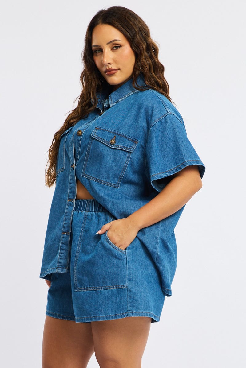 Denim Relaxed Shorts Elastic Waist for YouandAll Fashion