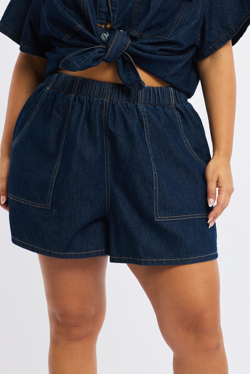 Denim Relaxed Shorts Elastic Waist for YouandAll Fashion