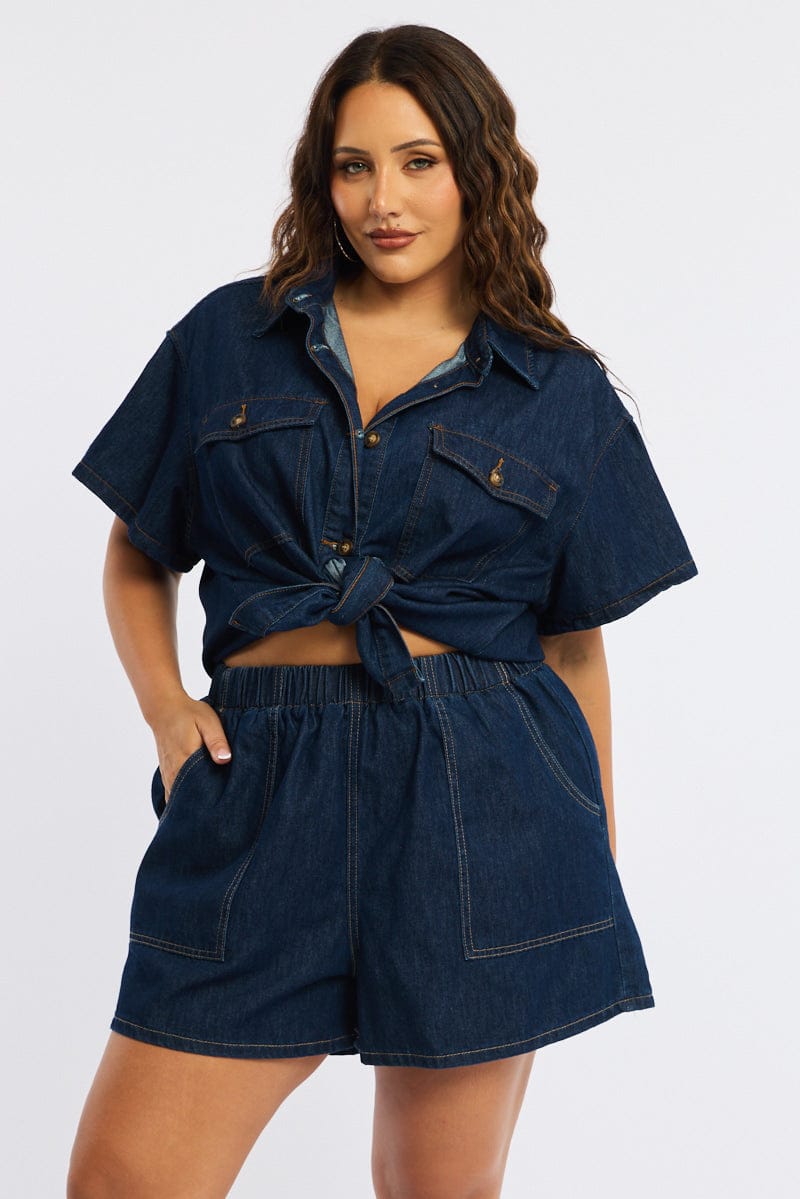 Denim Relaxed Shorts Elastic Waist for YouandAll Fashion
