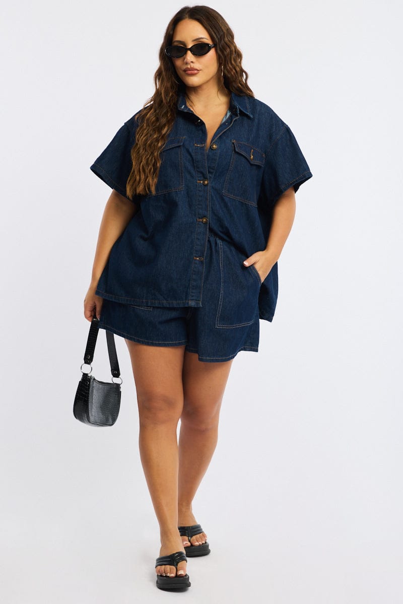 Denim Relaxed Shorts Elastic Waist for YouandAll Fashion