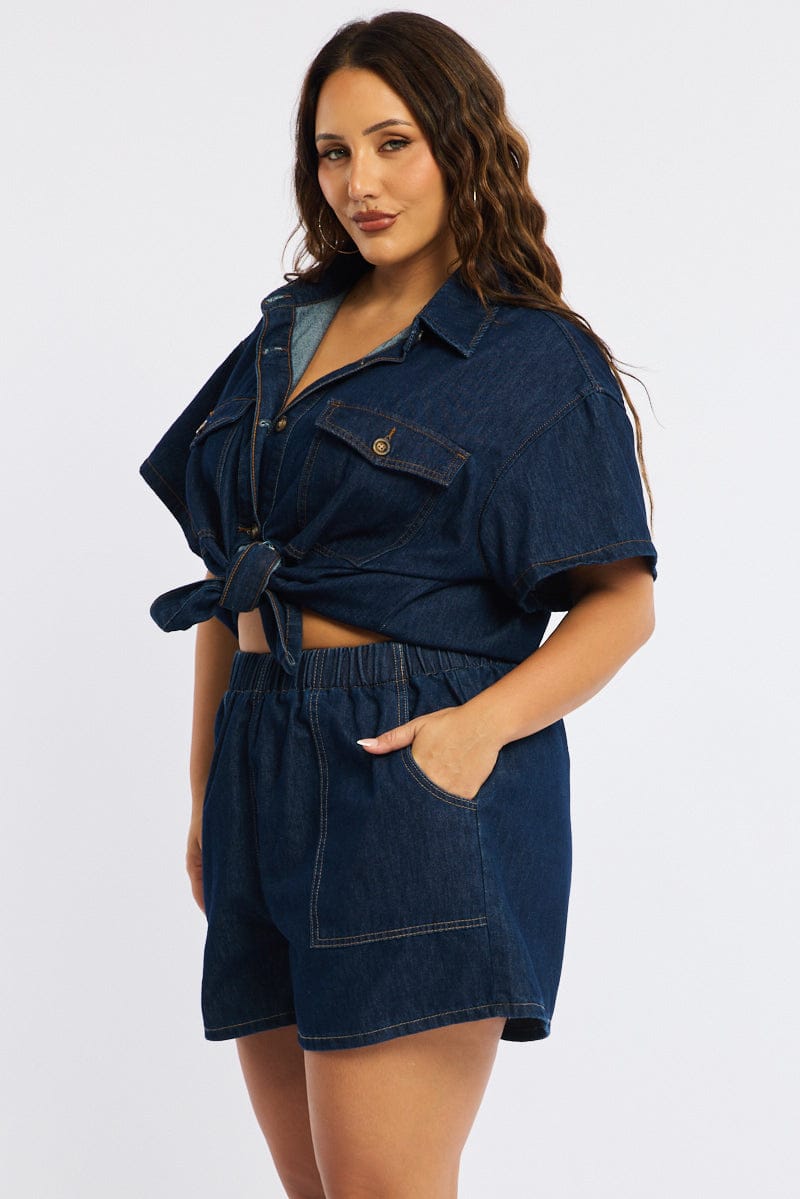Denim Relaxed Shorts Elastic Waist for YouandAll Fashion
