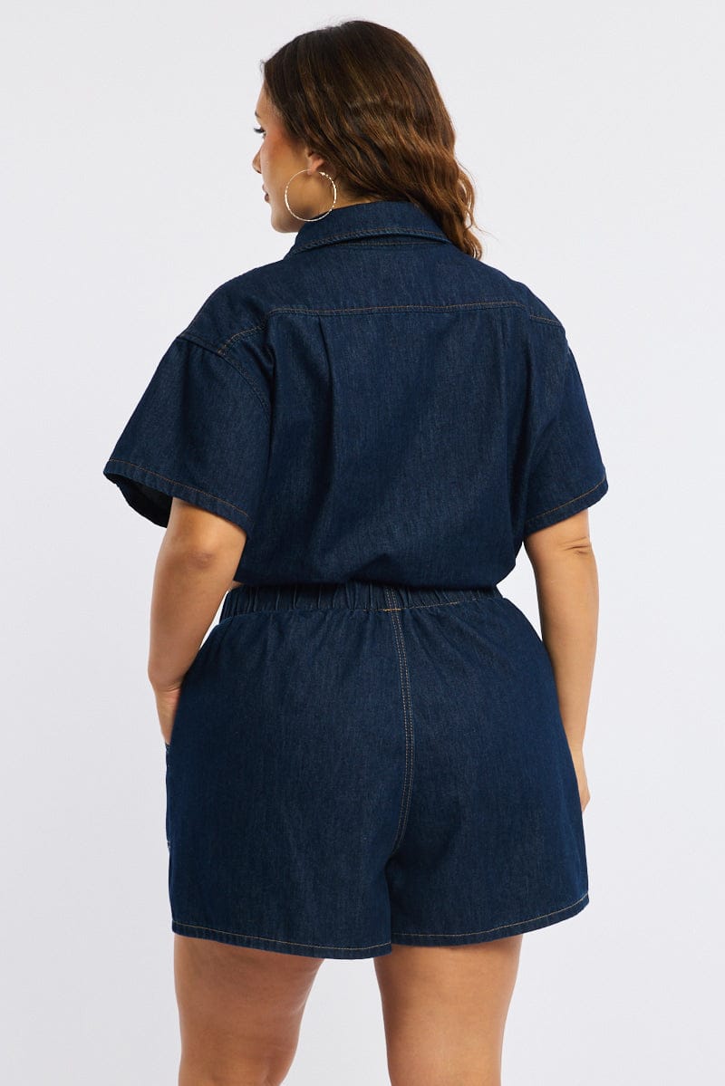 Denim Relaxed Shorts Elastic Waist for YouandAll Fashion