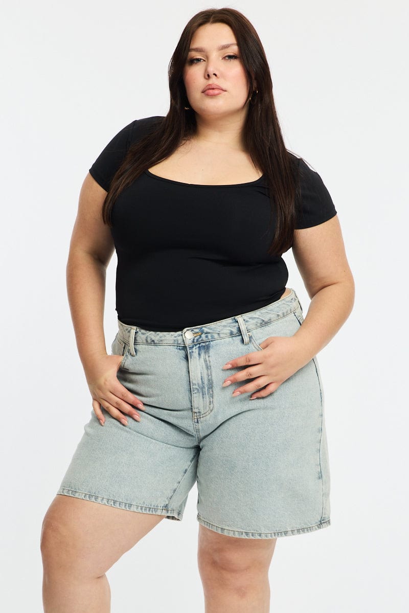 Denim Relaxed Shorts Knee Length for YouandAll Fashion