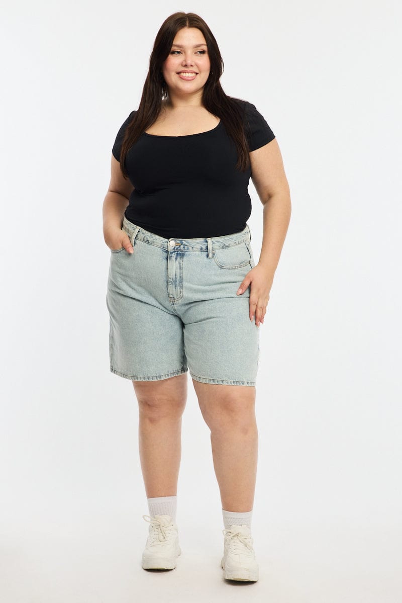 Denim Relaxed Shorts Knee Length for YouandAll Fashion