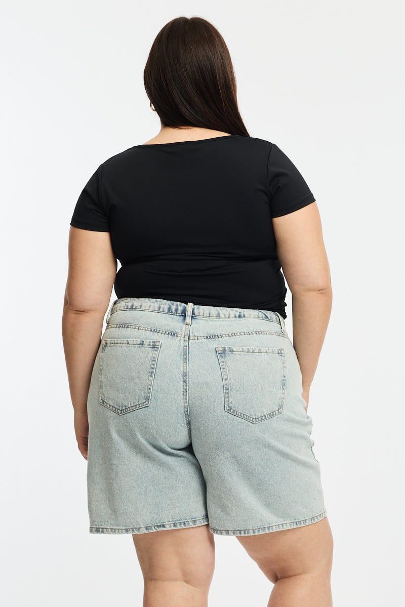 Denim Relaxed Shorts Knee Length for YouandAll Fashion