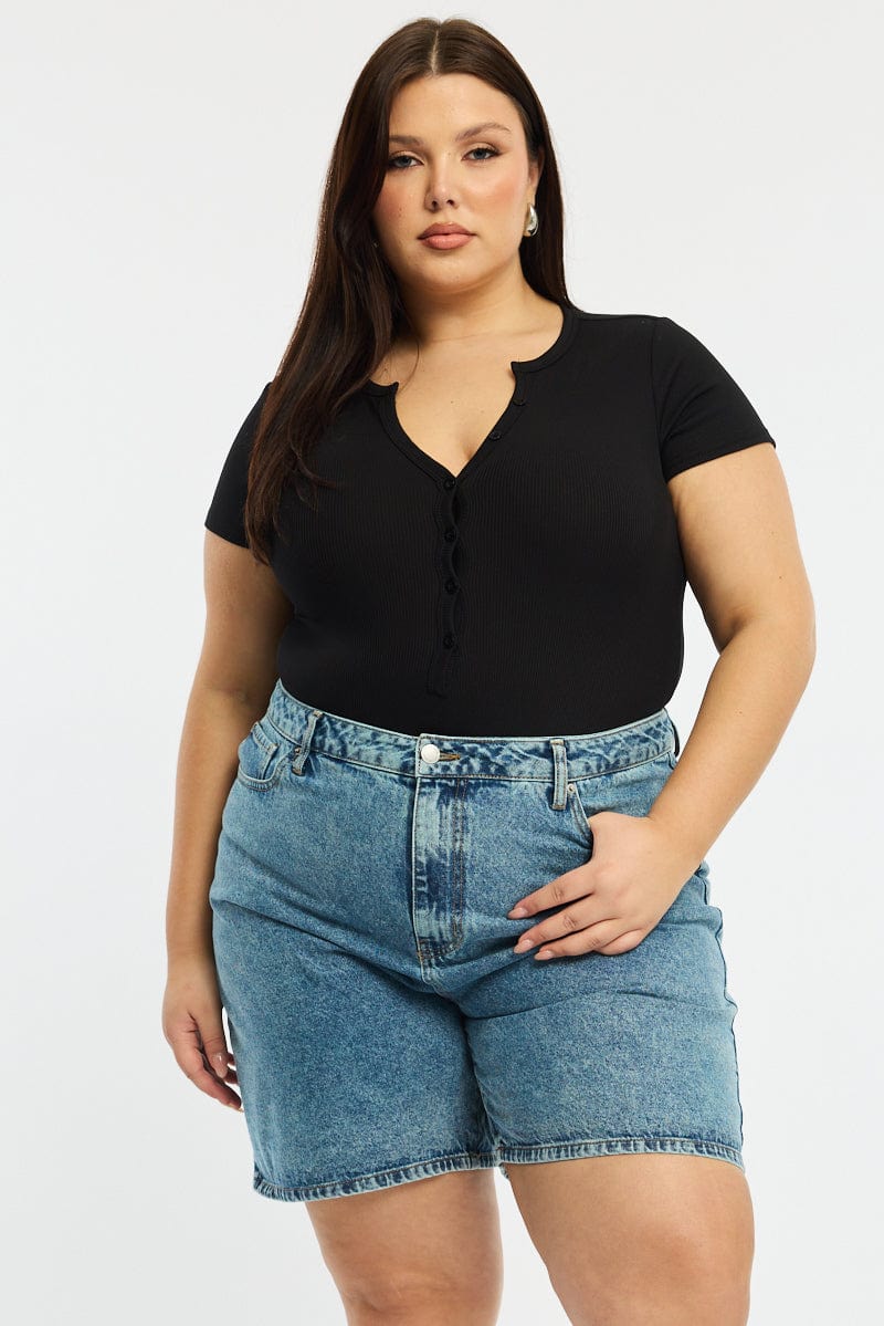 Denim Relaxed Shorts Knee Length for YouandAll Fashion